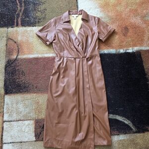 Nine West Tan Midi Wrap Dress